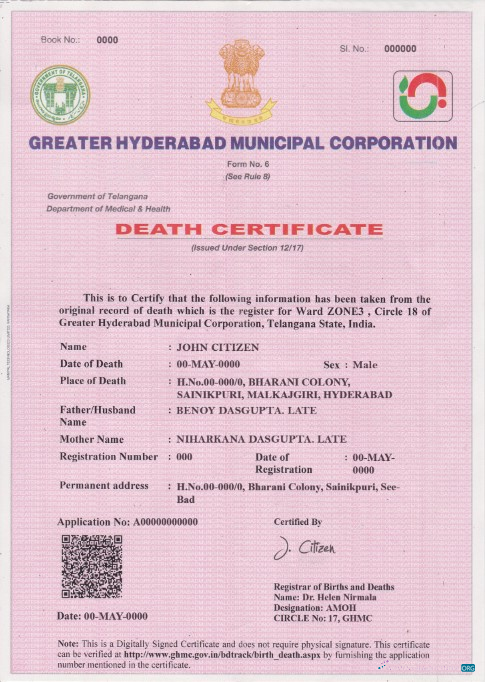 Download India death certificate template in PSD format, fully editable Photoshop template